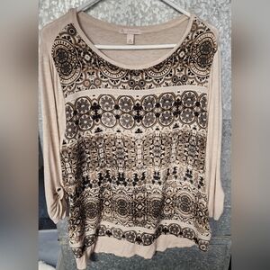 Christopher Banks Tan 3/4 Sleeve Top Womens XL